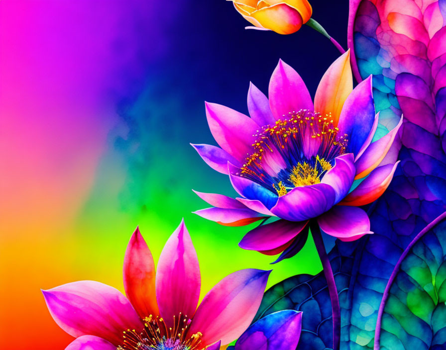 Colorful Flower Image with Pink and Yellow Hues on Multicolored Background