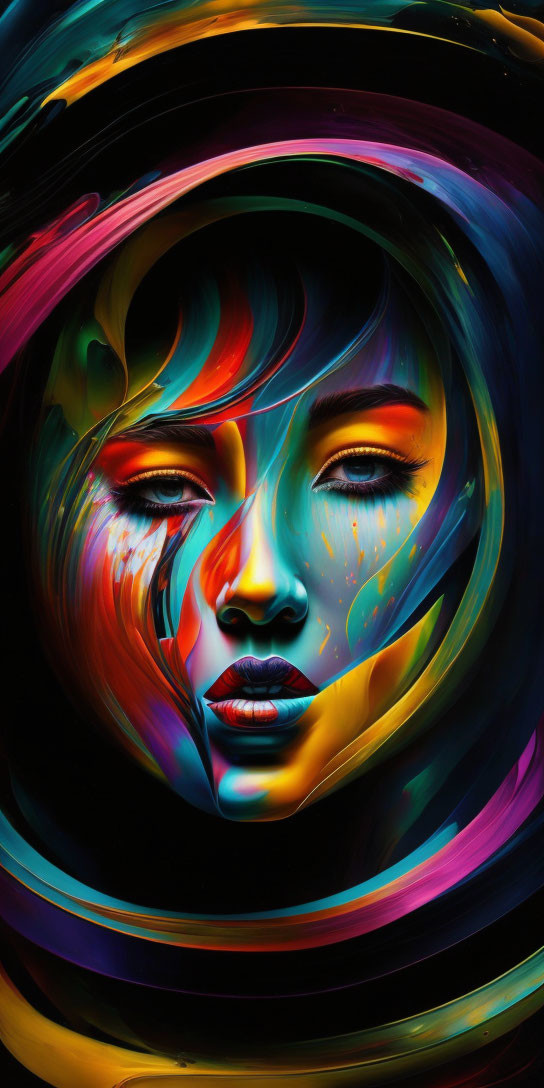 Vibrant swirling hues in digital portrait art