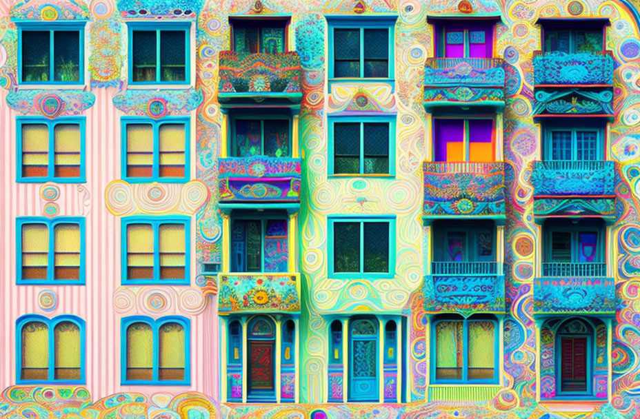 Colorful Psychedelic Pattern on European-Style Building