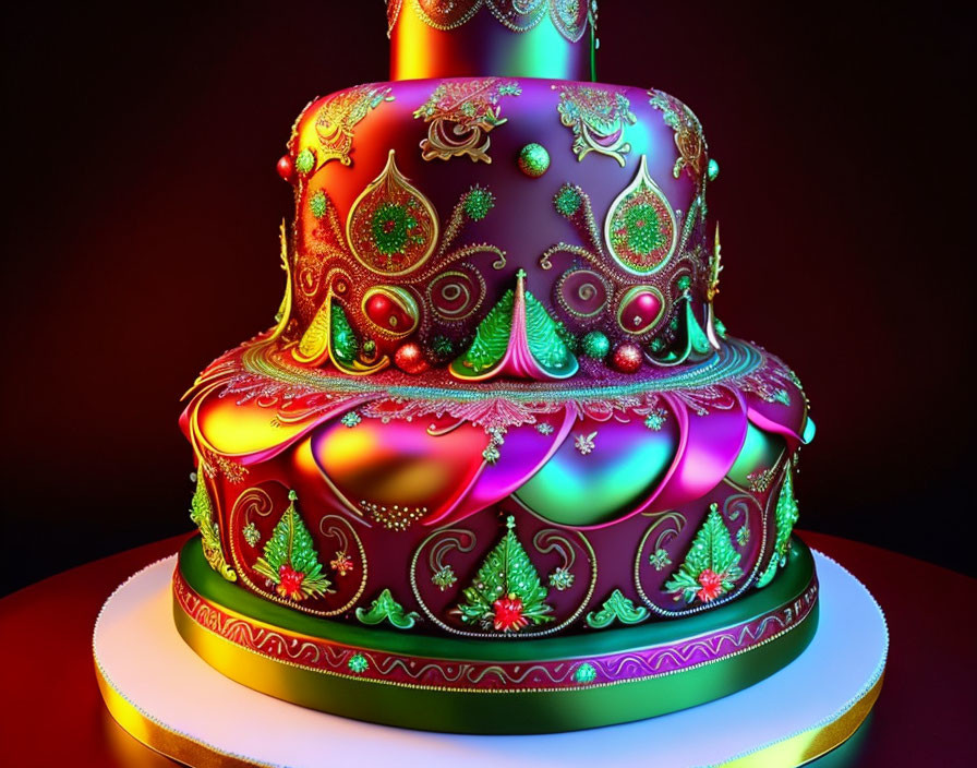 Colorful Festive Cake with Paisley and Bead Designs