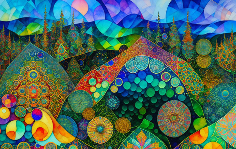 Colorful Abstract Geometric Art with Circle and Nature Theme