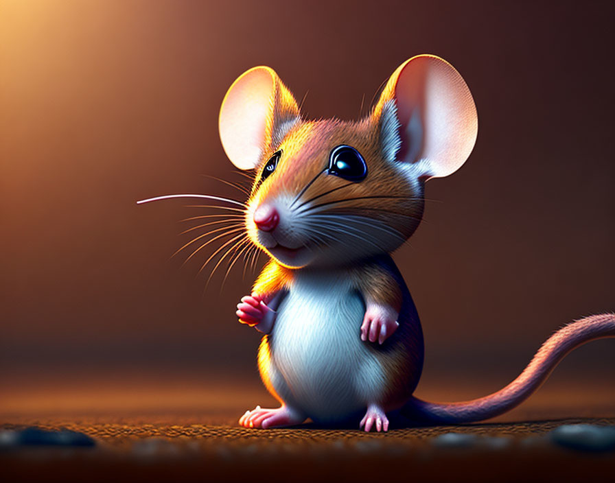 Anthropomorphic brown and white mouse illustration on textured surface