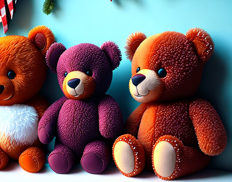 Colorful Teddy Bears Against Blue Background with Soft Texture