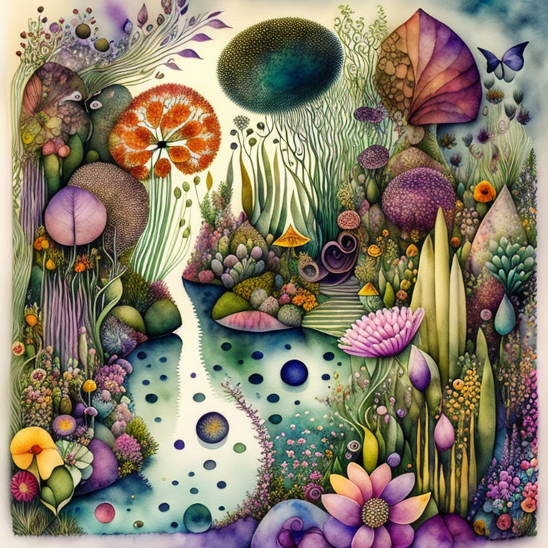 Colorful underwater scene with whimsical plants and bubbles