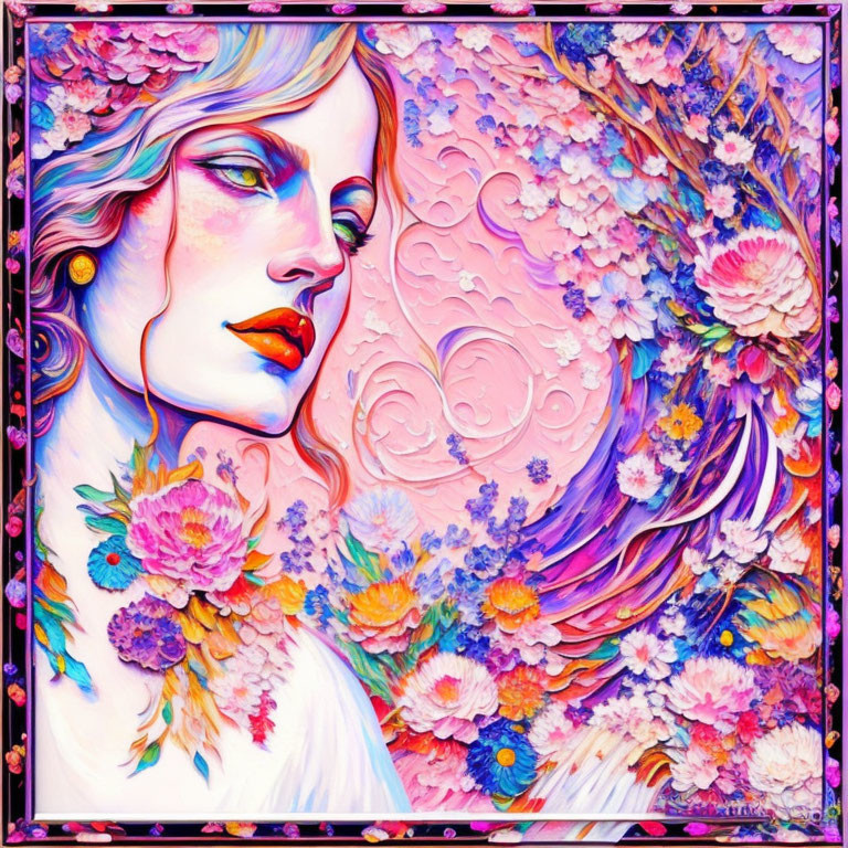 Colorful Floral Background with Woman in Pink Hues