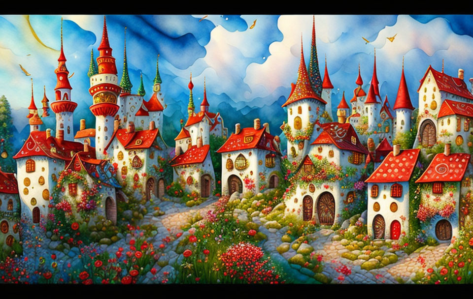 Colorful Fairytale Village with Mushroom Houses and Castles