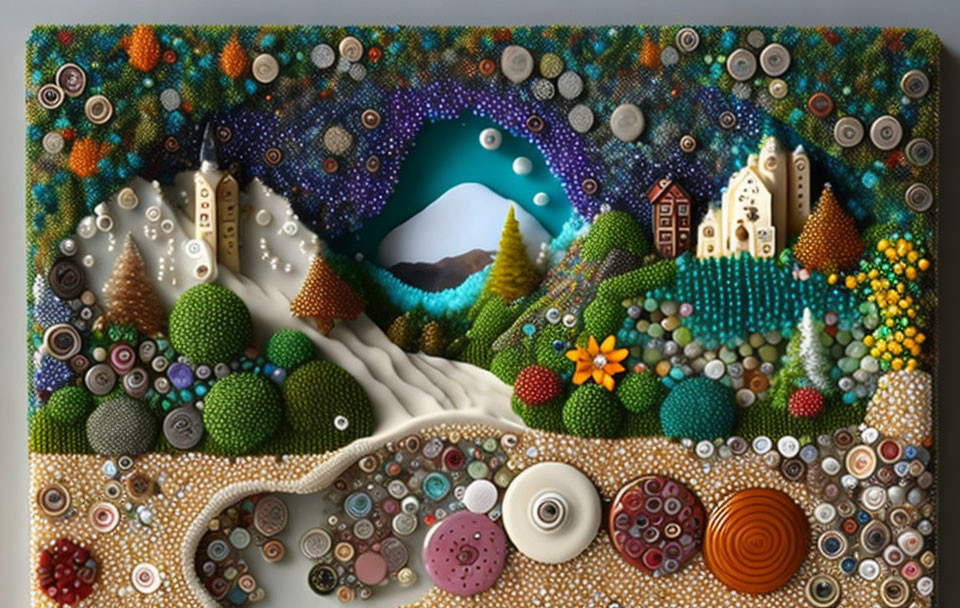 Colorful 3D landscape with buttons and beads