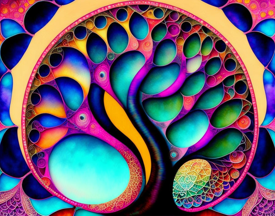 Colorful Psychedelic Fractal Art with Swirling Patterns