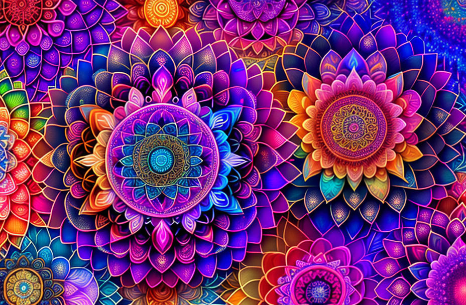 Intricate Floral Mandala Patterns in Vibrant Multicolors