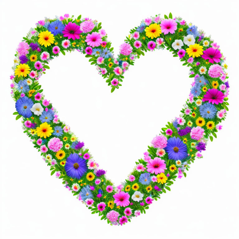 Colorful Flower Heart Shape on White Background