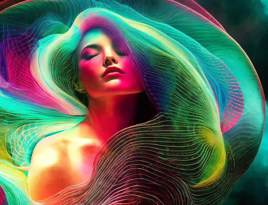 Colorful Abstract Art: Woman with Vibrant Flowing Hair