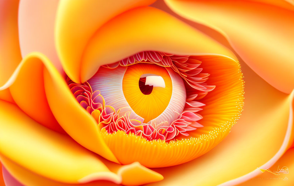 Colorful digital artwork: Floral motif with eye, warm orange and yellow tones