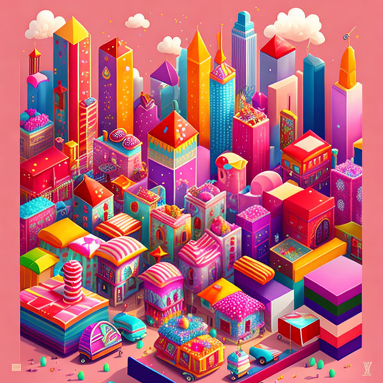 Colorful Cityscape Illustration with Whimsical Buildings