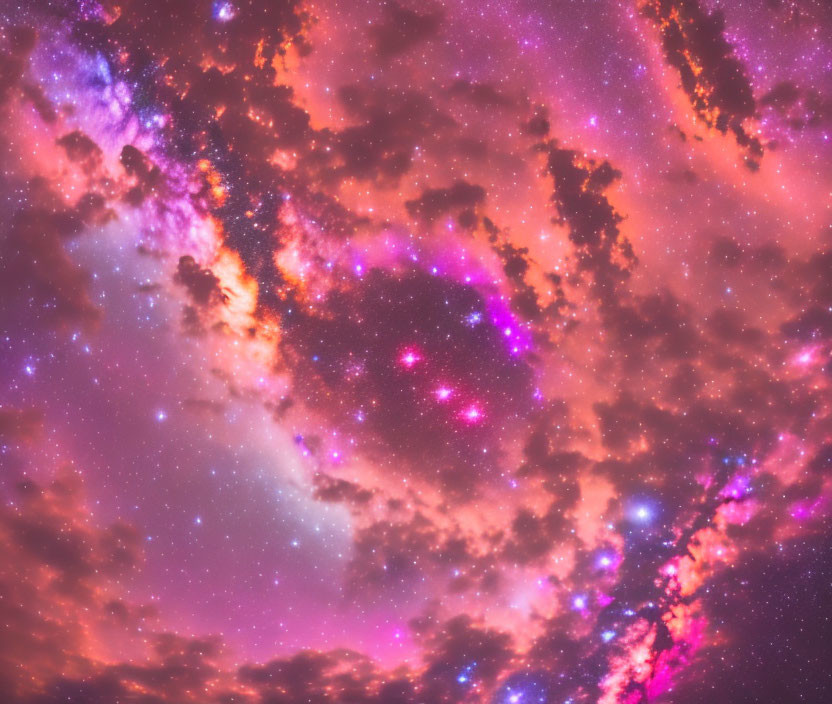 Colorful Cosmic Scene with Pink and Purple Nebula Clouds