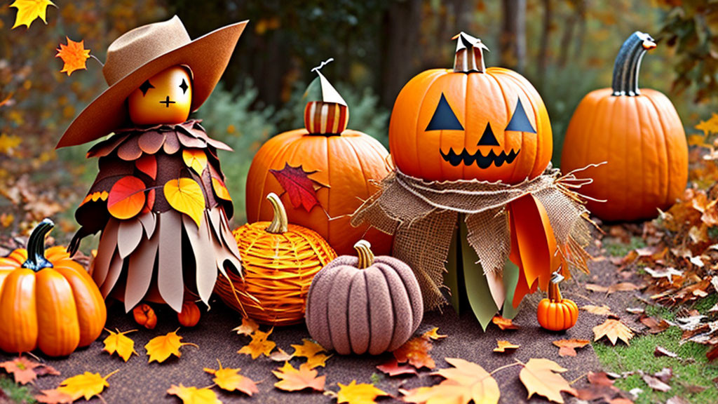 Fall Decor: Pumpkins, Scarecrow & Leaves for Halloween