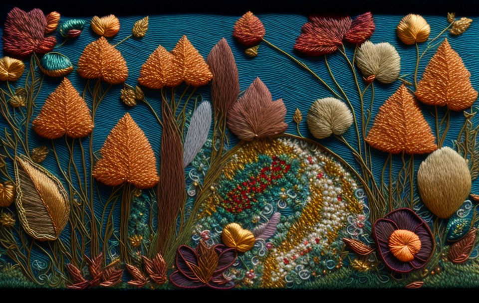 Colorful Floral Embroidery on Dark Background