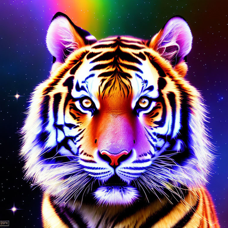 Colorful Tiger Artwork on Cosmic Background