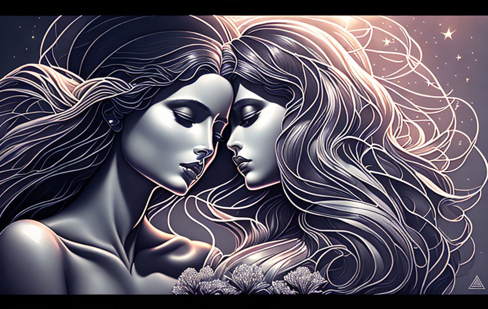 Ethereal women illustration against starry backdrop