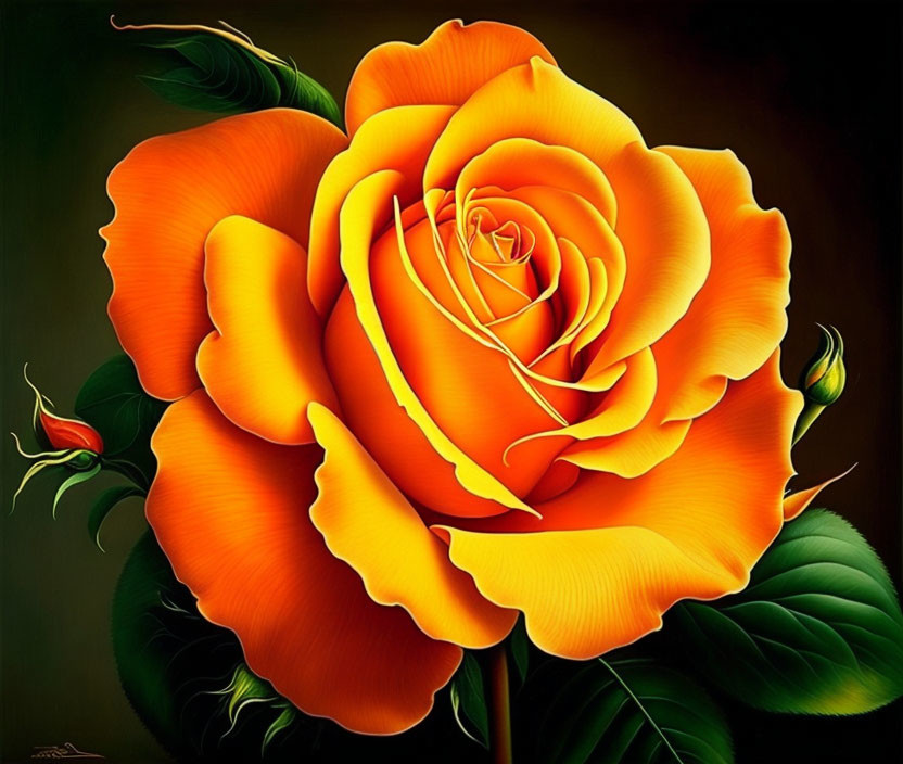 Orange Gradient Rose Blooming on Dark Background