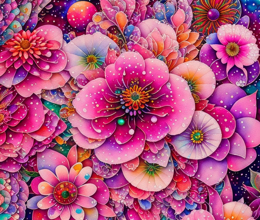 Colorful Floral Illustration with Psychedelic Fantasy Vibe