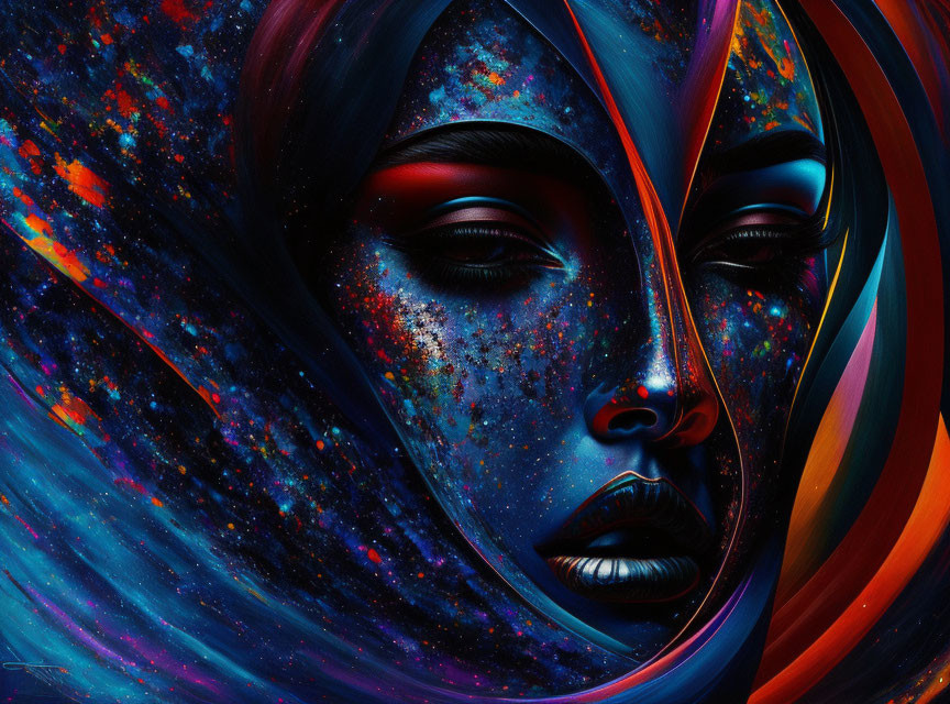 Colorful Abstract Art: Female Figure with Cosmic Patterns