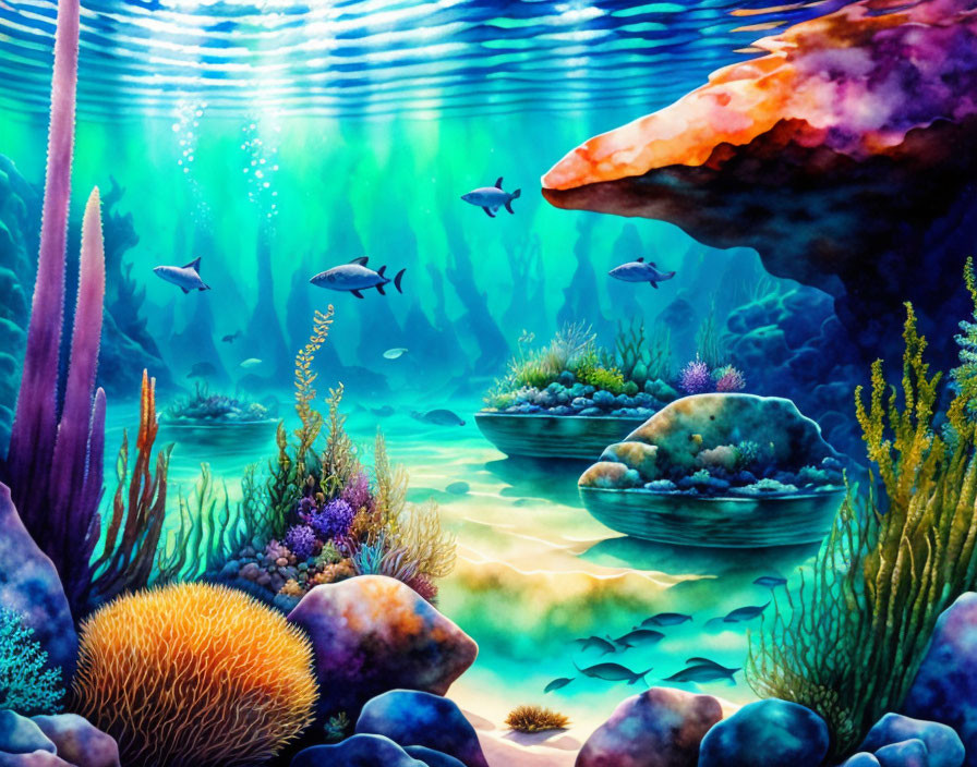 Colorful Coral Reefs and Fish in Vibrant Underwater Scene