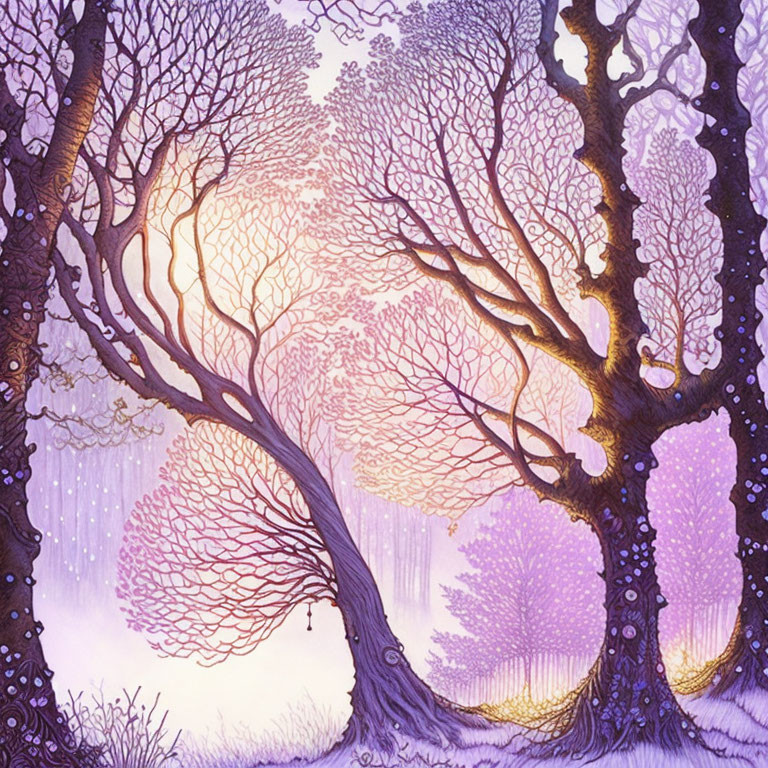 Whimsical Purple Forest with Intricate Tree Patterns