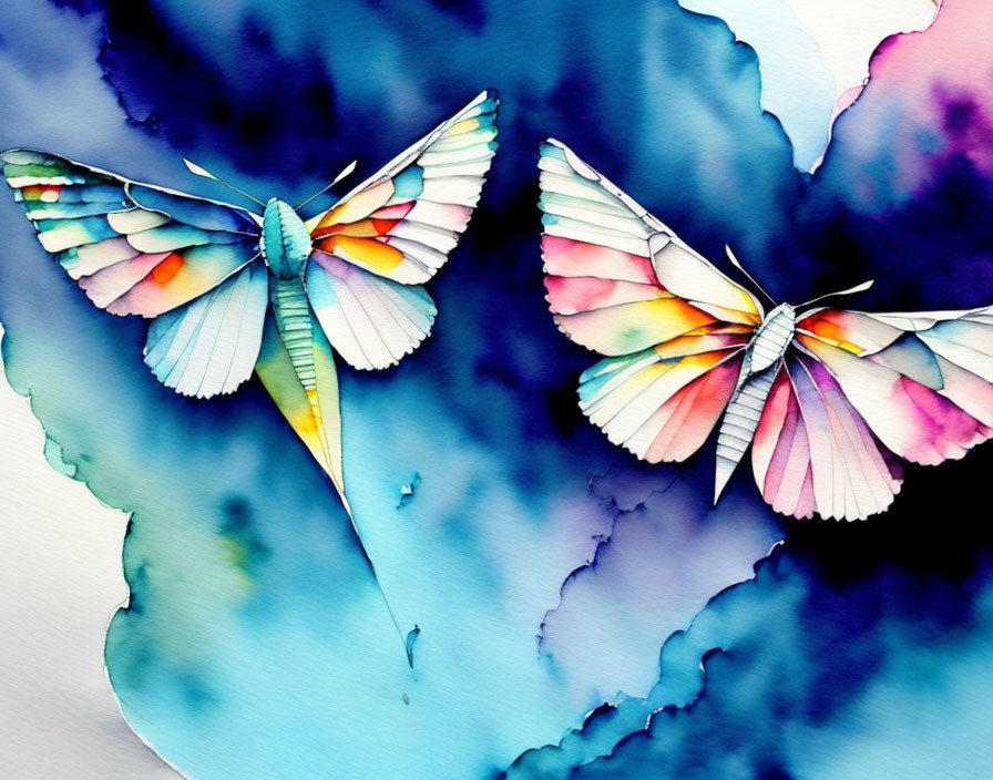 Vibrant butterflies in watercolor against colorful background