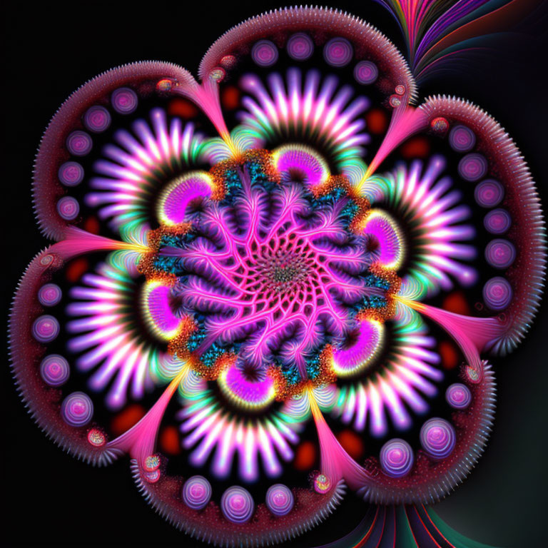 Colorful fractal art with intricate psychedelic floral patterns