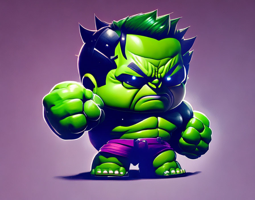 Muscular green-skinned character in purple pants with angry expression