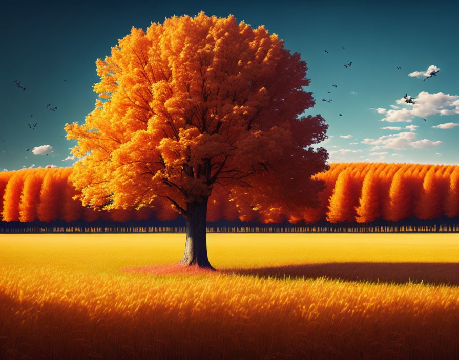 Majestic golden tree in vibrant autumn scene