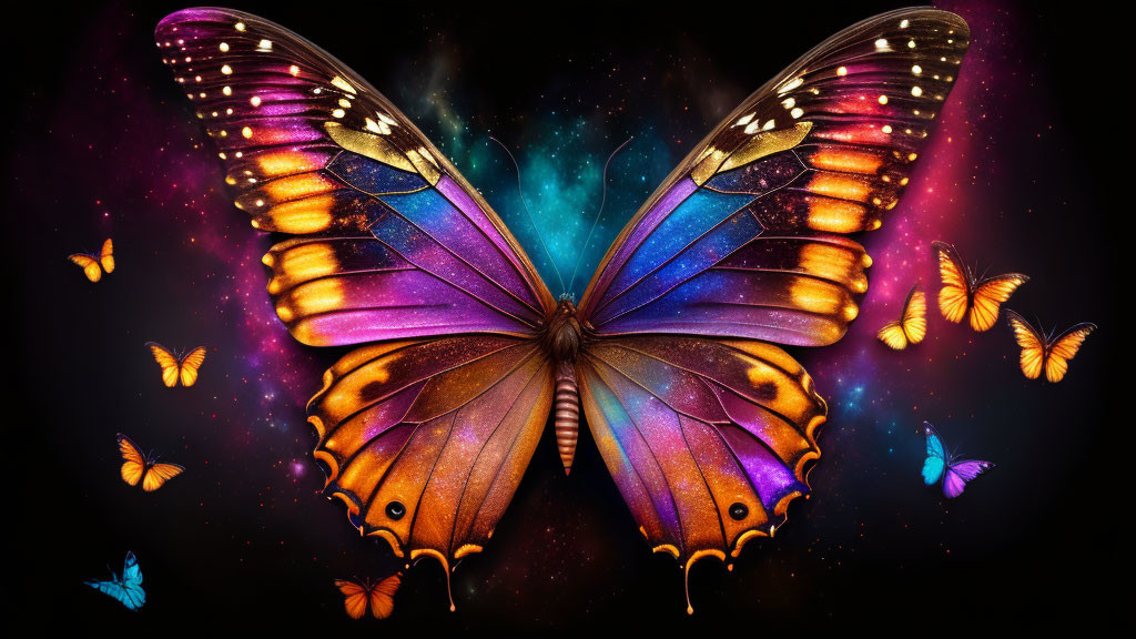 Colorful Butterfly Illustration with Cosmic Background