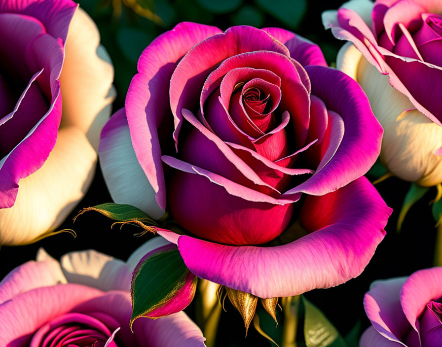 Vibrant Pink and Purple Rose Petals in Spiraling Pattern