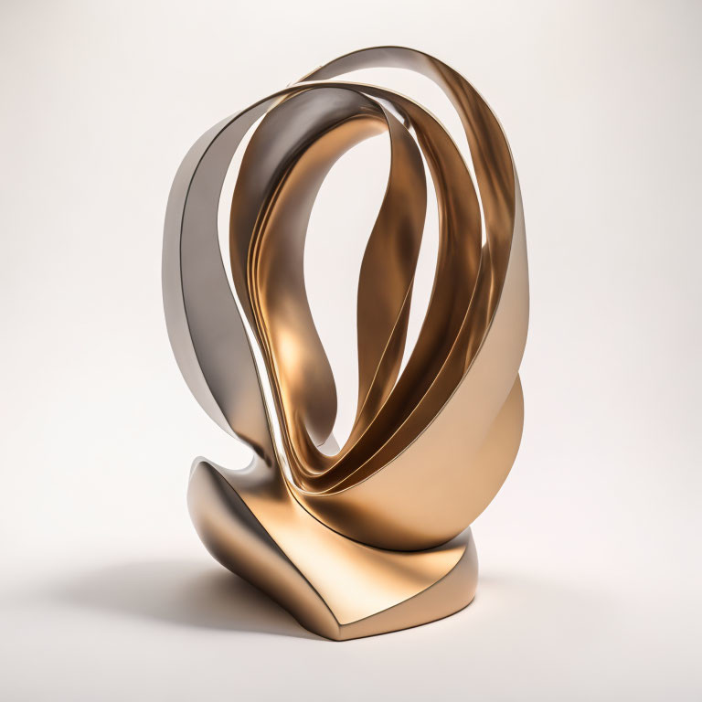 Twisted metallic sculpture in silver to gold gradient on light backdrop