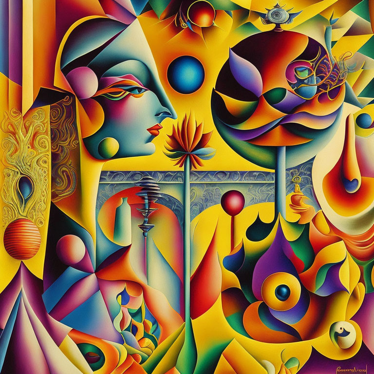 Colorful Abstract Art: Surreal Faces, Geometric Shapes, and Organic Forms