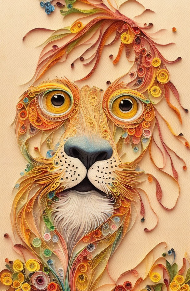 Colorful Lion Face in Paper Quilling Art