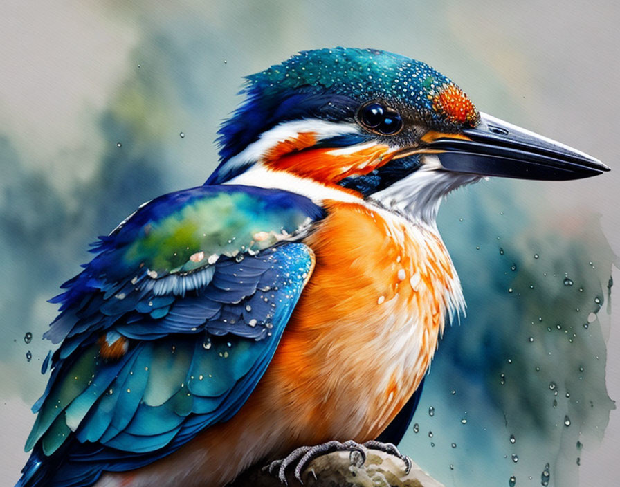 Colorful Kingfisher with Blue and Orange Plumage Perched on Branch