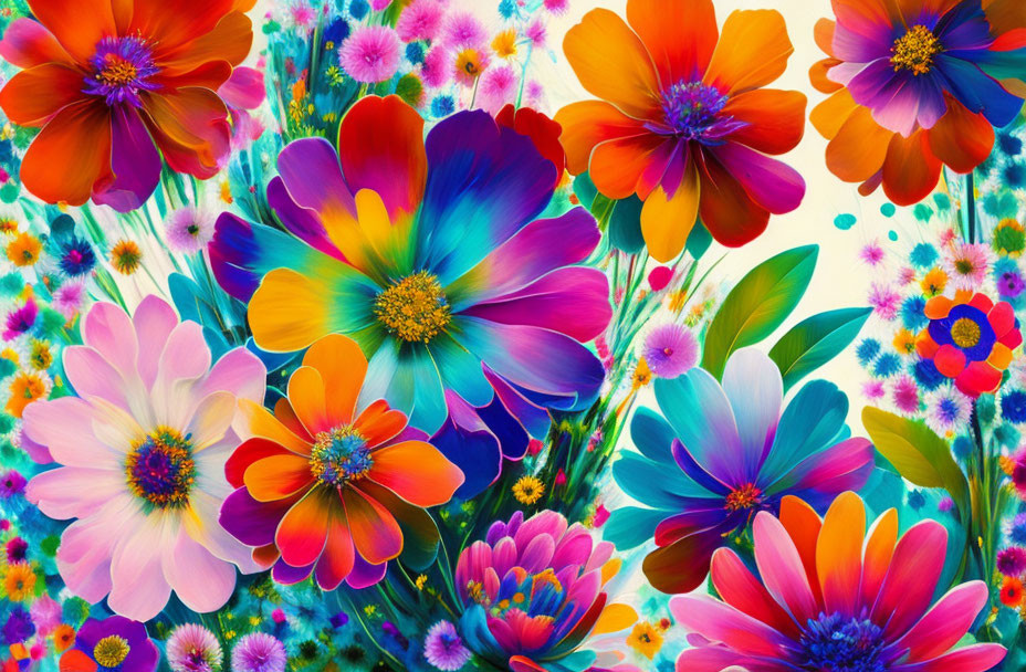 Multicolored Flowers in Full Bloom on White Background