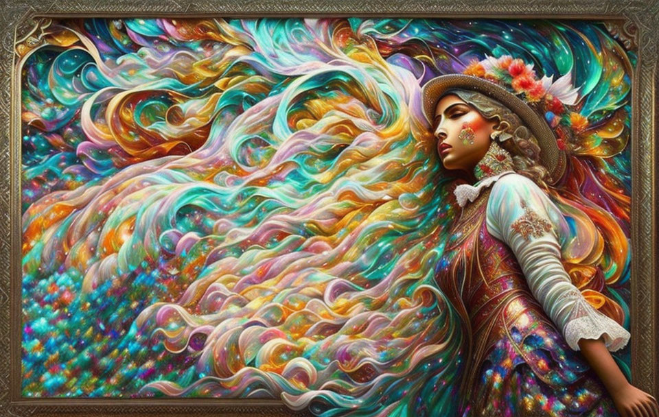 Colorful Ethereal Woman Illustration with Abstract Background