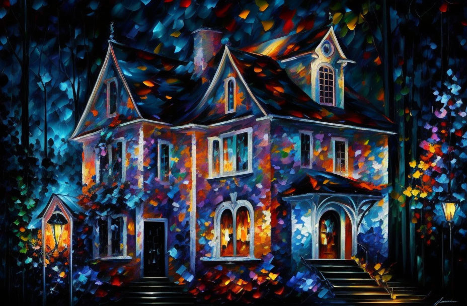 Vibrant impressionist-style painting of a night scene