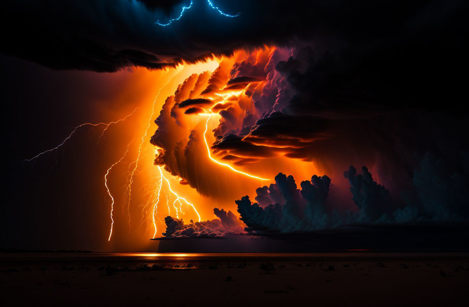 Intense lightning strikes in dramatic thunderstorm.