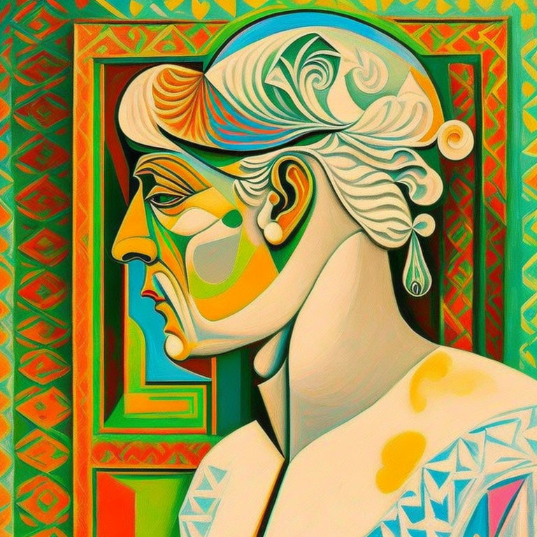 Vibrant Cubist-style Portrait with Bold Geometric Shapes