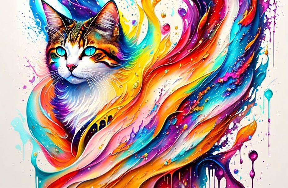 Colorful Cat Artwork with Swirling Psychedelic Patterns