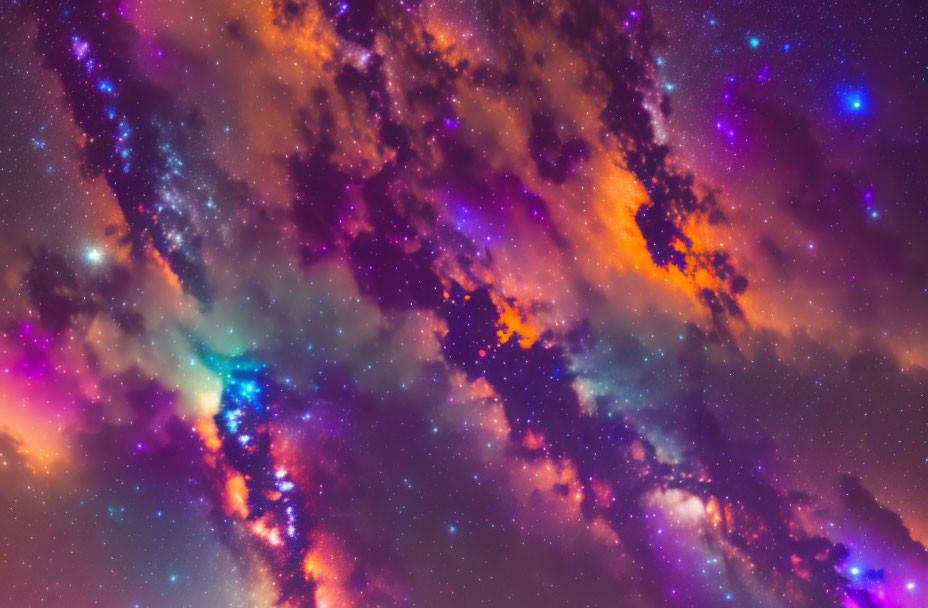 Colorful Cosmic Nebula in Purple, Blue, Orange, and Pink