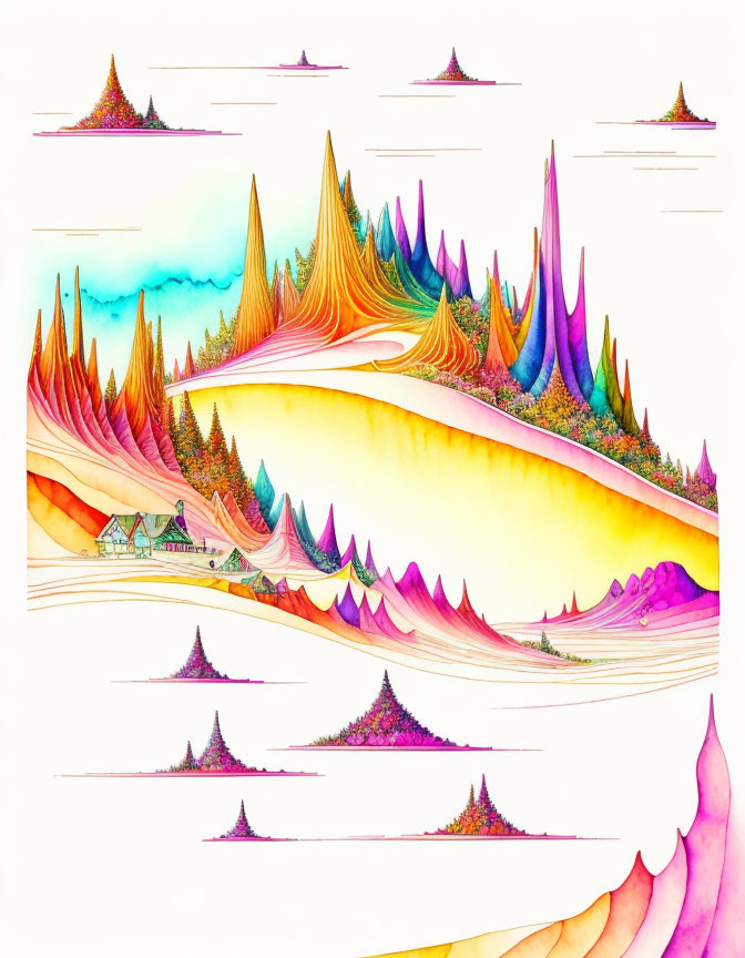 Colorful Spiky Mountains Landscape Illustration