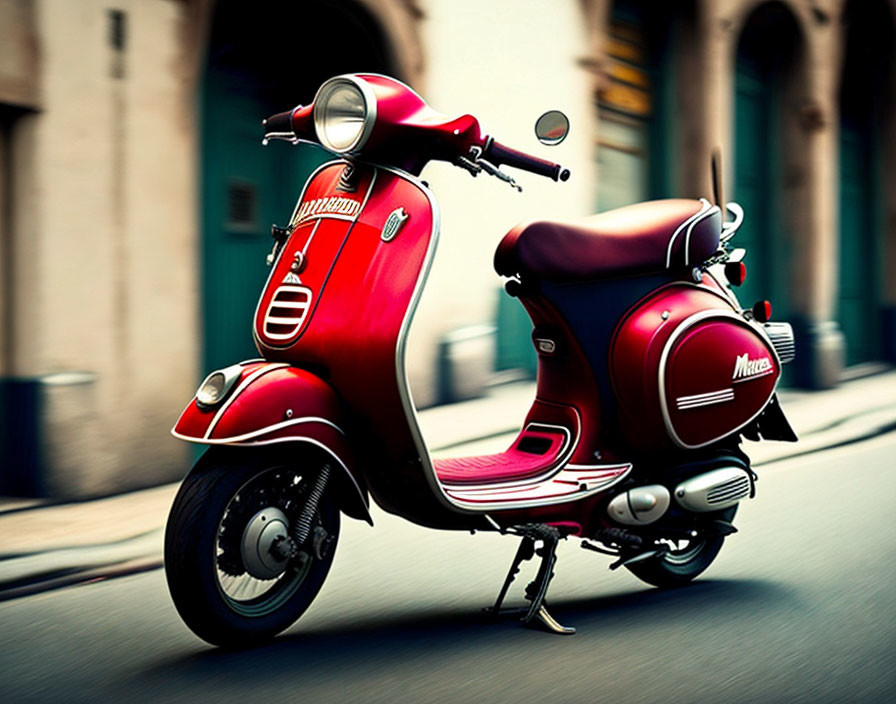 Vintage Red Scooter with Retro Design and Shiny Finish