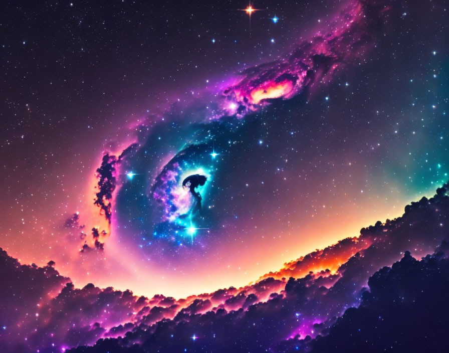 Swirling galaxy with stars, nebulae, and celestial colors in vibrant cosmic scene