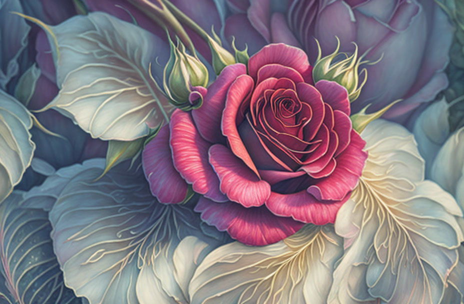 Detailed Digital Painting of Pink Rose with Lush Petals