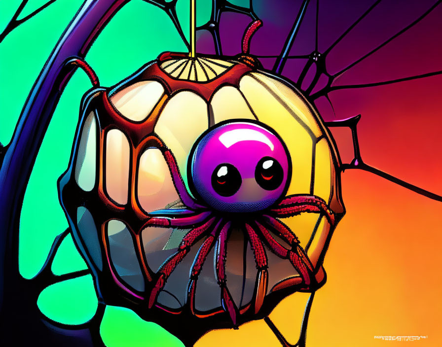 Colorful Spider Illustration with Large Eye on Vibrant Background