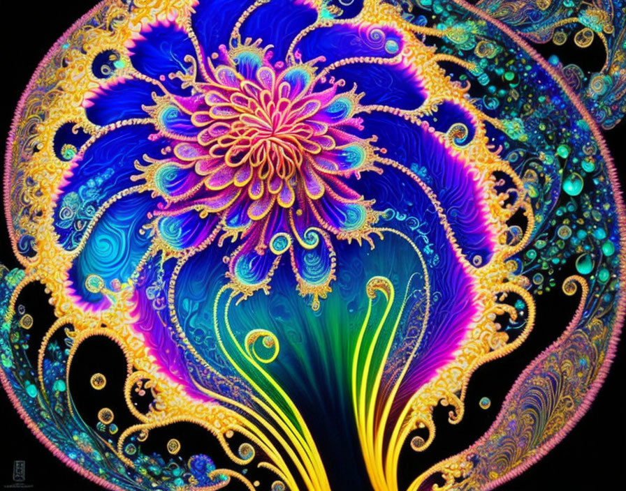 Colorful Fractal Design in Purple, Blue, and Yellow